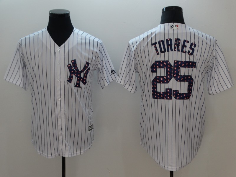 Men New York Yankees 25 Torres White Independent version Game MLB Jerseys
